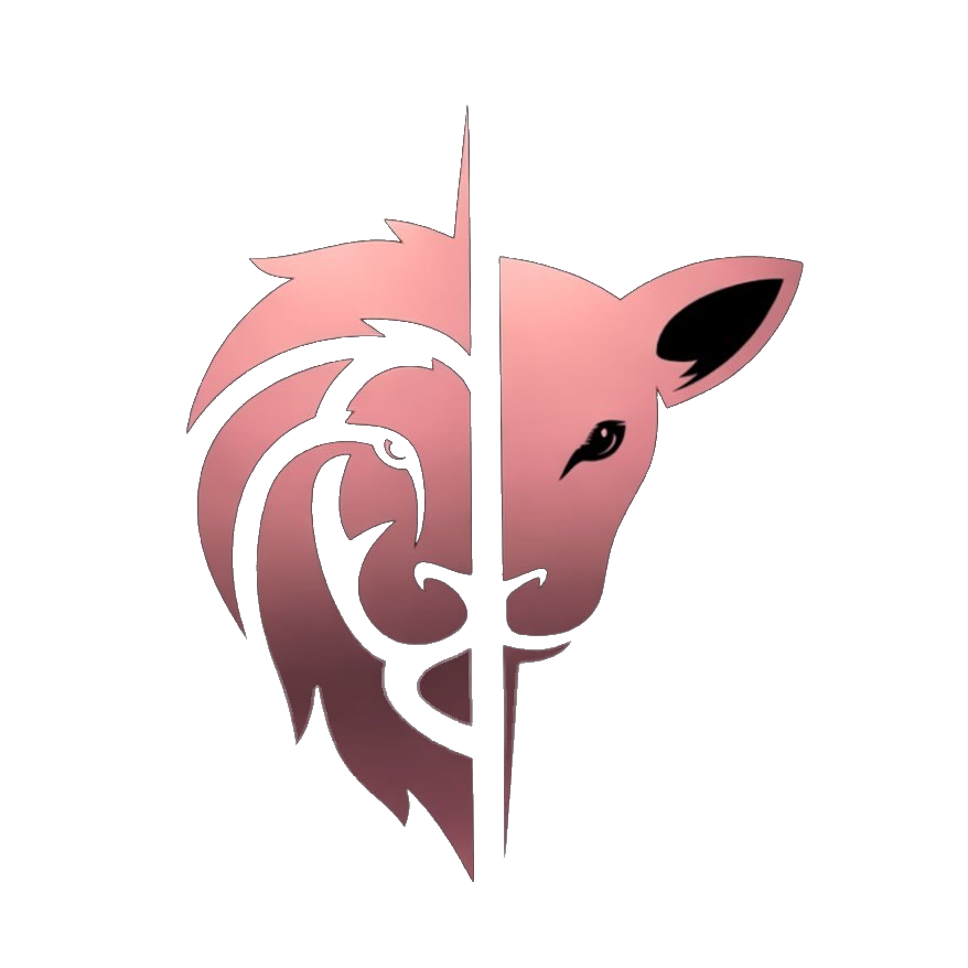 Resurgence Media logo — lion and lamb split-face mark in rose-gold